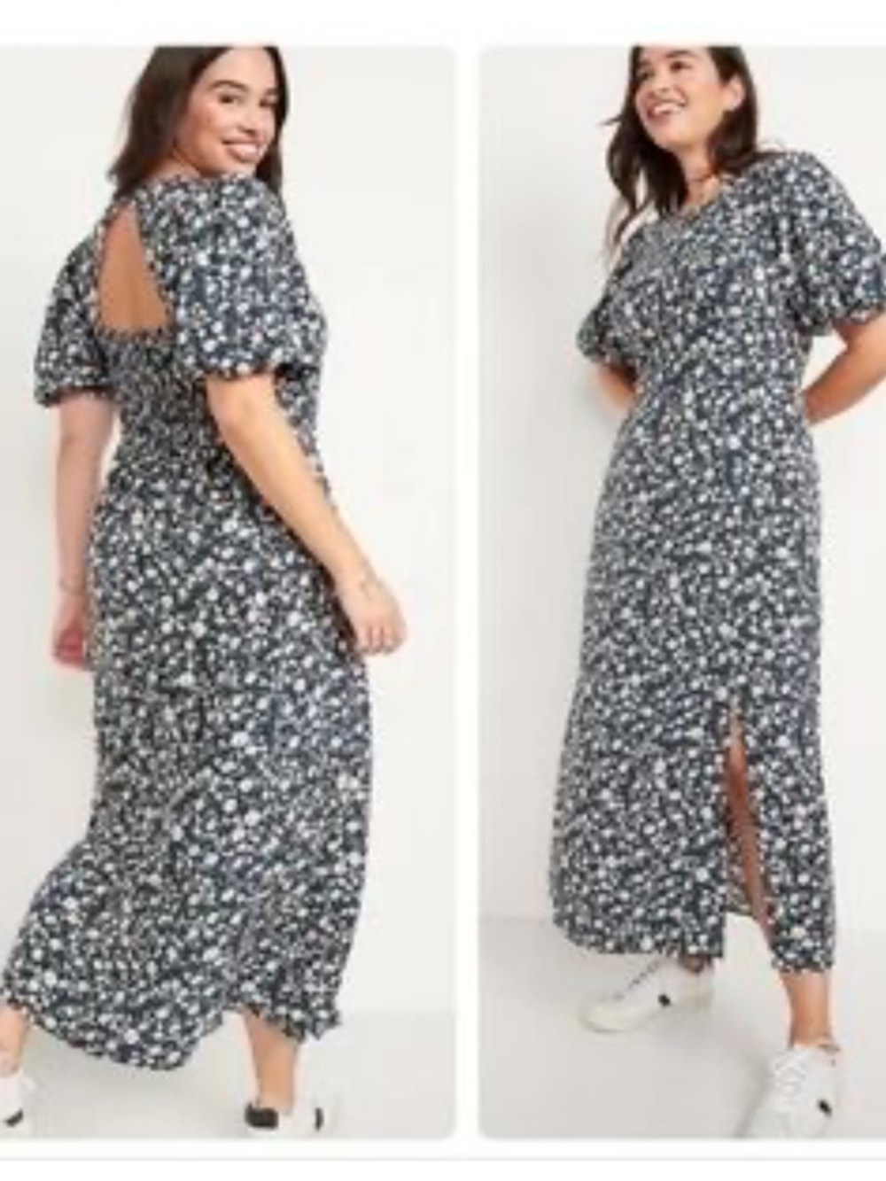 Old Navy XL Women’s Floral Midi Puff Sleeve Dress blue casual summer dress